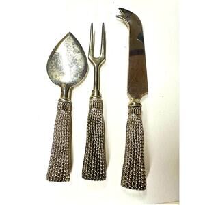 vintage silver plated set Of 3 Charcuterie appetizer rope and tassel style ￼